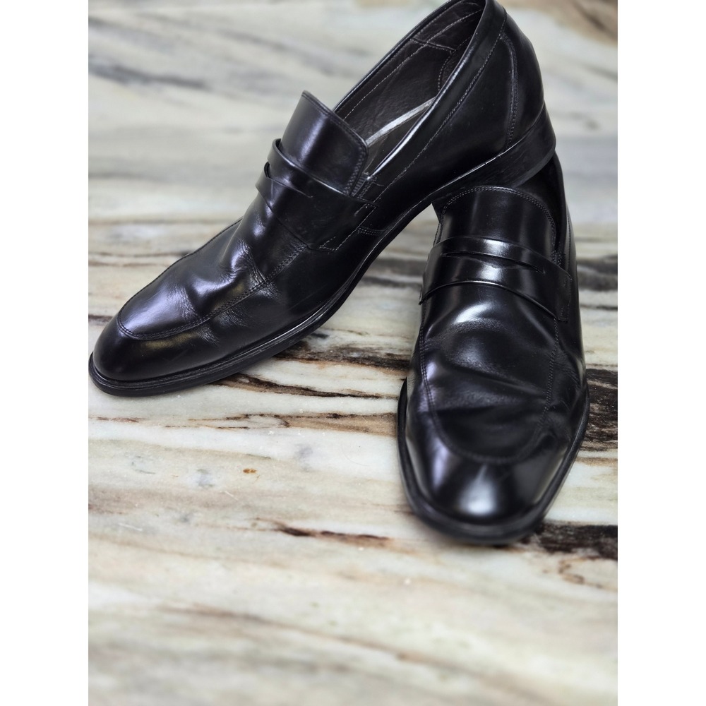 Sapataria Cometa Black Leather Penny‎ Loafers Mens Size 42 Almond Toe Slip Shoe